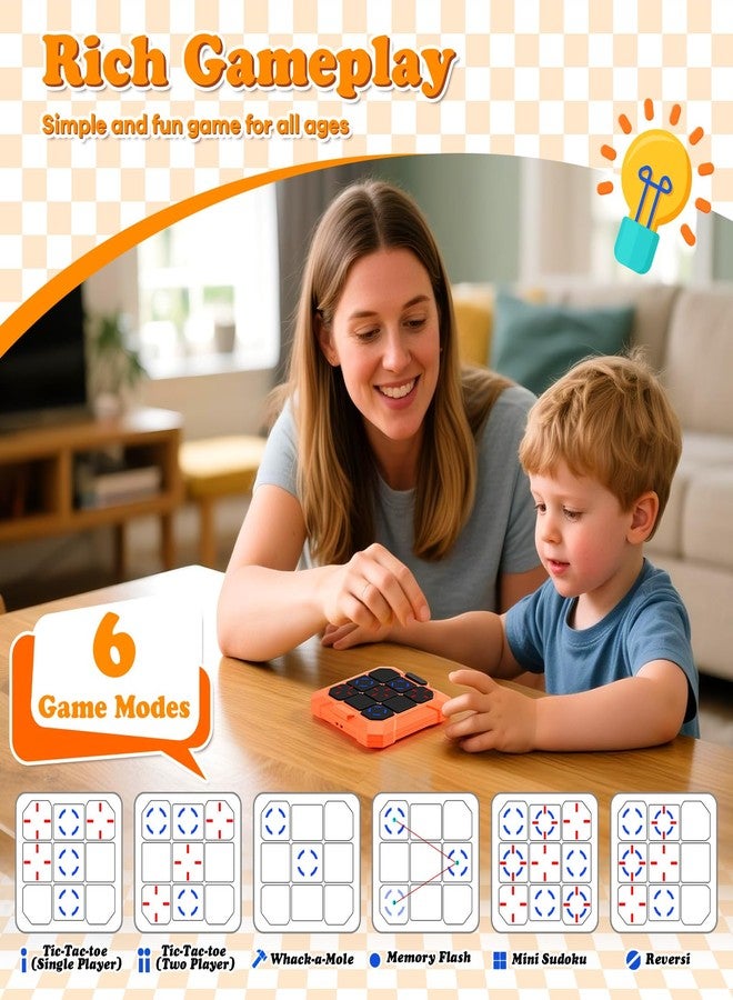 BlueSwan لعبة إكس أو المحمولة المطورة لعام 2026، 6 في 1، للأطفال والمراهقين، لاعب واحد أو لاعبين، لوحة سفر إلكترونية مع 6 ألعاب، ألعاب ذاكرة مضيئة ولعبة ضرب الخلد، ألعاب ألغاز لتخفيف التوتر للأولاد والبنات من سن 6 إلى 12 سنة فما فوق - Image 2